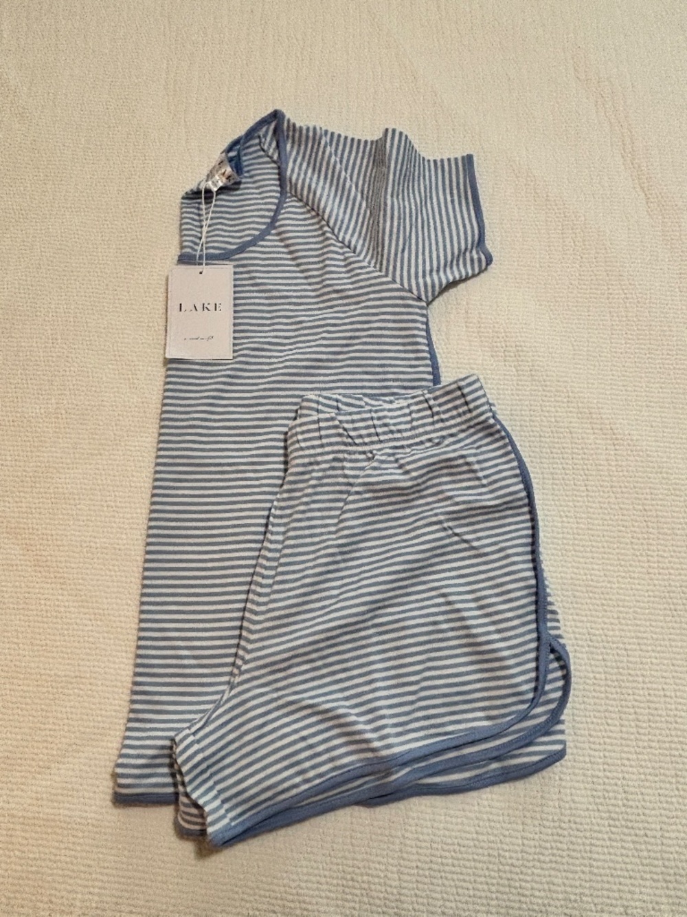 NWT LAKE Pajamas Blue White Striped Short Sleeve Set Size S